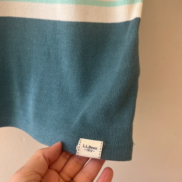 L.L.Bean Sz L Pullover Heritage Mariner Top Mint Green Teal Striped Blouse - Picture 5 of 6